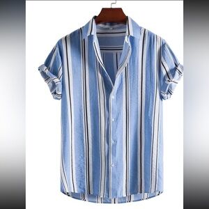 Manfinity Homme Men Striped Button Up Shirt | Short Sleeve Graphic Vintage Shirt